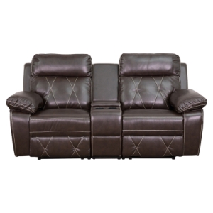 Reel Comfort Series 2-Seat Leather Recliner - Brown, Straight Cup Holders 