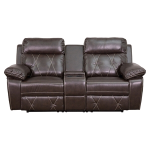 Reel Comfort Series 2-Seat Leather Recliner - Brown, Straight Cup Holders 