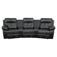 Reel Comfort Series 3-Seat Leather Recliner - Black, Curved Cup Holders