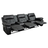 Reel Comfort Series 3-Seat Leather Recliner - Black, Straight Cup Holders - FLSH-BT-70530-3-BK-GG