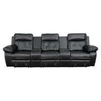 Reel Comfort Series 3-Seat Leather Recliner - Black, Straight Cup Holders