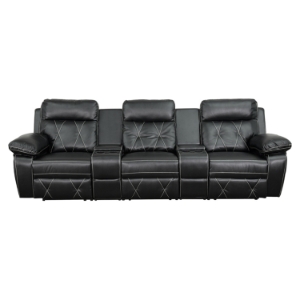 Reel Comfort Series 3-Seat Leather Recliner - Black, Straight Cup Holders 