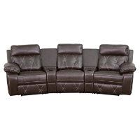 Reel Comfort Series 3-Seat Leather Recliner - Brown, Curved Cup Holders