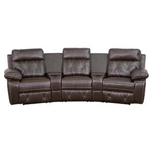 Reel Comfort Series 3-Seat Leather Recliner - Brown, Curved Cup Holders 
