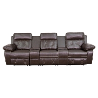 Reel Comfort Series 3-Seat Leather Recliner - Brown, Straight Cup Holders