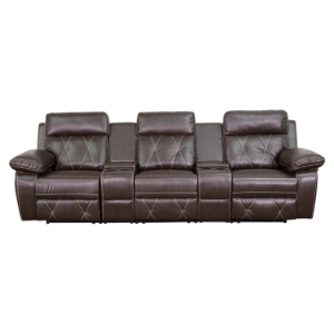 Reel Comfort Series 3-Seat Leather Recliner - Brown, Straight Cup Holders 