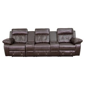Reel Comfort Series 3-Seat Leather Recliner - Brown, Straight Cup Holders 