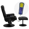 Massaging Leather Recliner and Ottoman - Black - FLSH-BT-7320-MASS-BK-GG