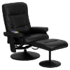 Massaging Leather Recliner and Ottoman - Black - FLSH-BT-7320-MASS-BK-GG