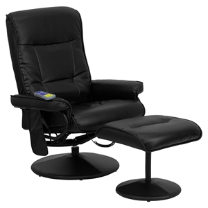 Massaging Leather Recliner and Ottoman - Black 