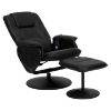 Massaging Recliner and Ottoman - Black, Wrapped Base, Integrated Headrest - FLSH-BT-753P-MASSAGE-BK-GG
