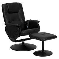 Massaging Recliner and Ottoman - Black, Wrapped Base, Integrated Headrest