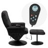 Massaging Leather Recliner and Ottoman - Black, Wrapped Base - FLSH-BT-7600P-MASSAGE-BK-GG