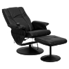 Massaging Leather Recliner and Ottoman - Black, Wrapped Base - FLSH-BT-7600P-MASSAGE-BK-GG
