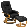 Bonded Leather Recliner and Ottoman - Swiveling Base, Black - FLSH-BT-7615-BK-CURV-GG