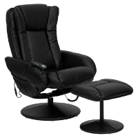 Massaging Leather Recliner and Ottoman - Wrapped Base, Black