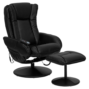 Massaging Leather Recliner and Ottoman - Wrapped Base, Black 