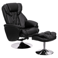 Leather Recliner and Ottoman - Transitional, Black