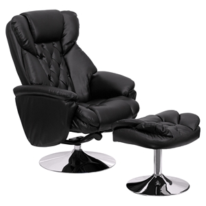 Leather Recliner and Ottoman - Transitional, Black 