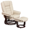 Leather Recliner and Ottoman - Swiveling Base, Beige 