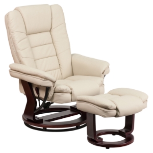 Leather Recliner and Ottoman - Swiveling Base, Beige 
