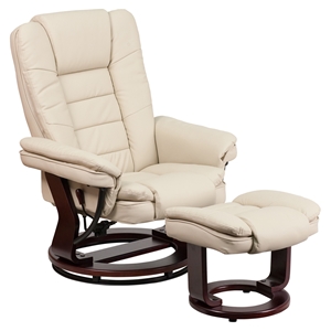 Leather Recliner and Ottoman - Swiveling Base, Beige 