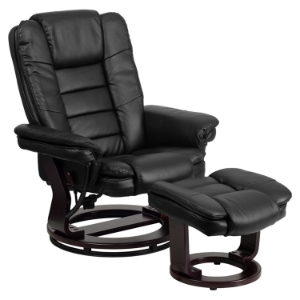Bonded Leather Recliner and Ottoman - Swiveling Base, Swivel Seat, Black 