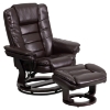 Leather Recliner and Ottoman - Swiveling Mahogany Wood Base, Brown - FLSH-BT-7818-BN-GG