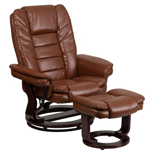 Leather Recliner and Ottoman - Swiveling Base, Brown 