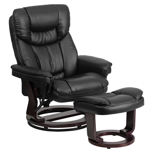 Leather Recliner and Ottoman - Swiveling Base, Black 