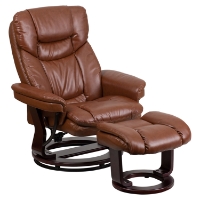 Leather Recliner and Ottoman - Integrated Headrest, Swivel Seat, Brown