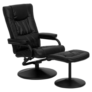 Leather Recliner and Ottoman - Wrapped Base, Black 