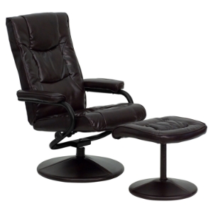 Leather Recliner and Ottoman - Wrapped Base, Brown 