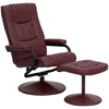 Leather Recliner and Ottoman - Wrapped Base, Burgundy - FLSH-BT-7862-BURG-GG