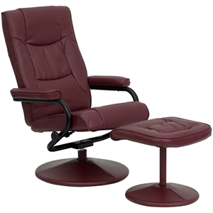 Leather Recliner and Ottoman - Wrapped Base, Burgundy 