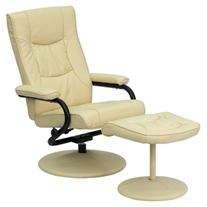 Leather Recliner and Ottoman - Wrapped Base, Cream 