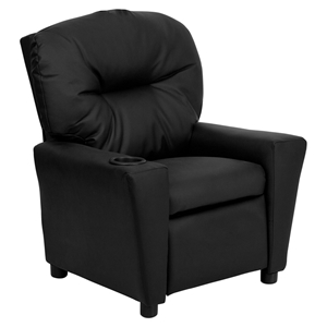 Leather Kids Recliner Chair - Cup Holder, Black 