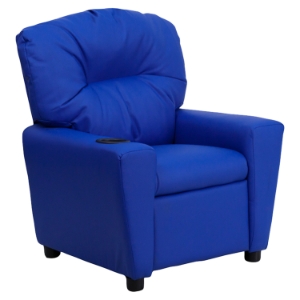 Upholstered Kids Recliner Chair - Cup Holder, Blue 