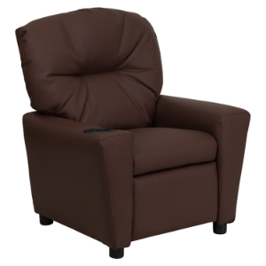 Leather Kids Recliner Chair - Cup Holder, Brown 