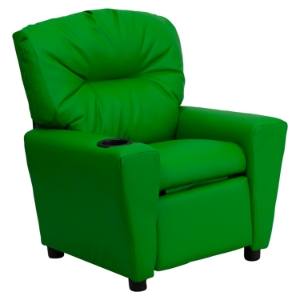 Upholstered Kids Recliner Chair - Cup Holder, Green 