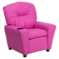 Upholstered Kids Recliner Chair - Cup Holder, Hot Pink