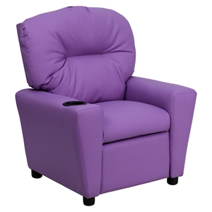Upholstered Kids Recliner Chair - Cup Holder, Lavender 