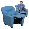 Upholstered Kids Recliner Chair - Cup Holder, Light Blue - FLSH-BT-7950-KID-LTBLUE-GG