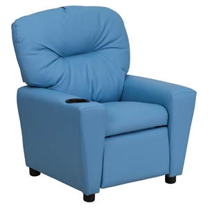 Upholstered Kids Recliner Chair - Cup Holder, Light Blue 