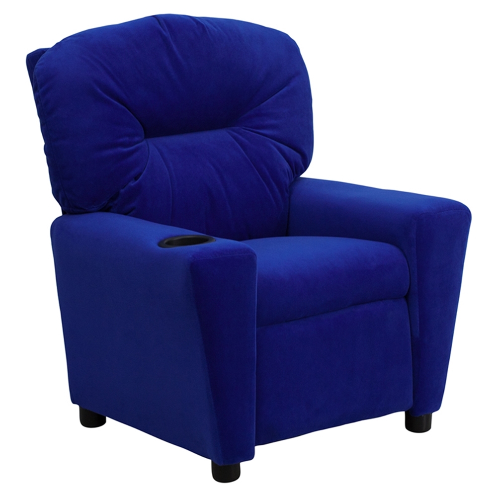 Microfiber Kids Recliner Chair Cup Holder, Blue DCG Stores