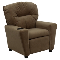 Microfiber Kids Recliner Chair - Cup Holder, Brown