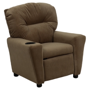 Microfiber Kids Recliner Chair - Cup Holder, Brown 