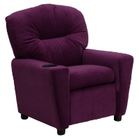 Microfiber Kids Recliner Chair - Cup Holder, Purple