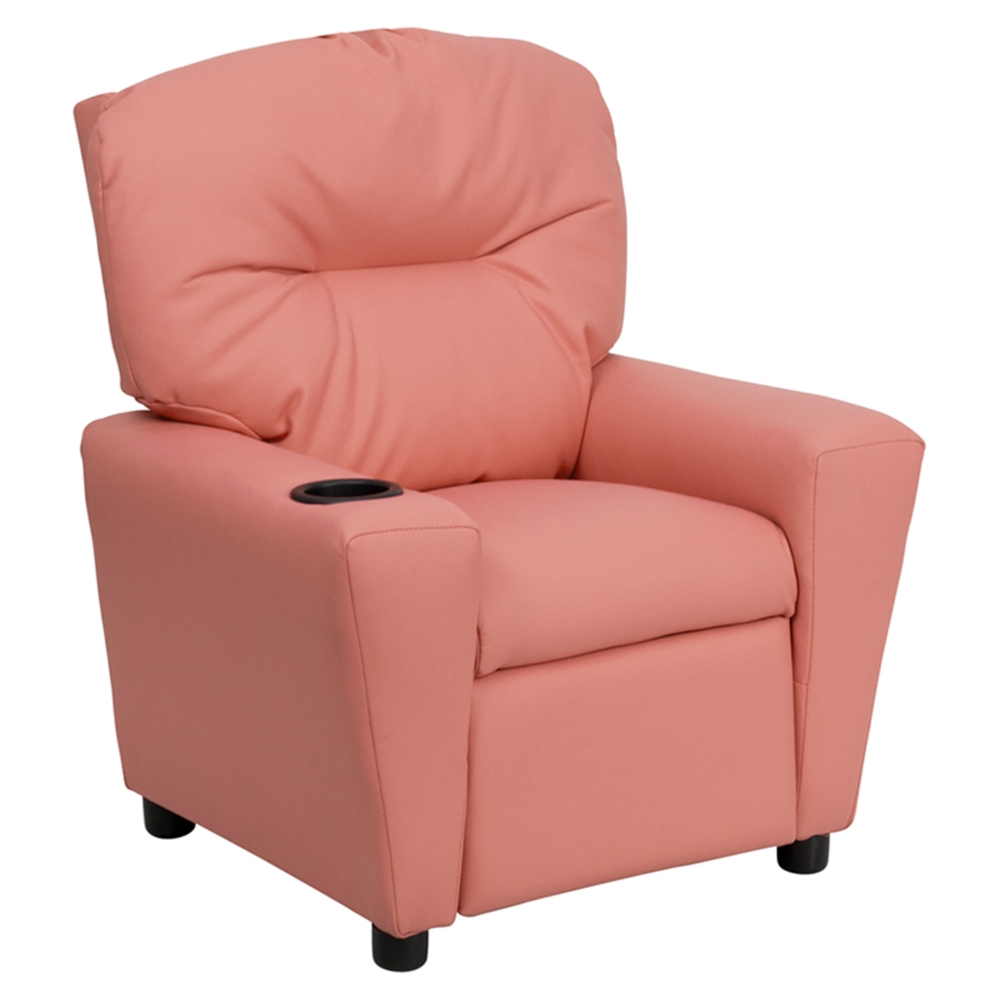 Upholstered Kids Recliner Chair - Cup Holder, Pink | DCG Stores