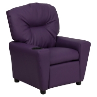 Upholstered Kids Recliner Chair - Cup Holder, Purple